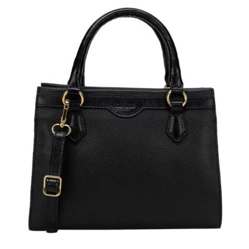 Bolsa Tote de Couro Preta Mariana
