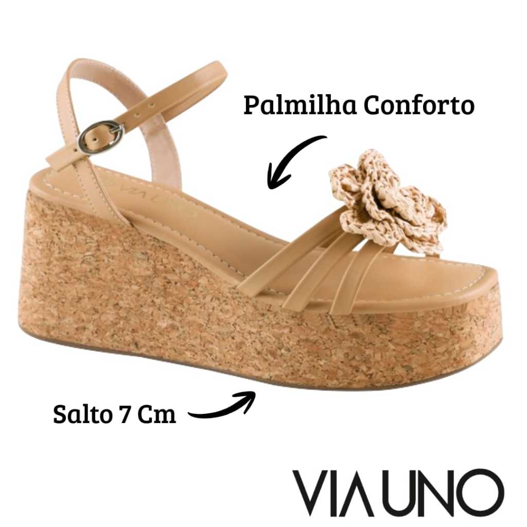 Sandália Anabela Feminina Via Uno com Aplique de Flor Original - Imagem 2