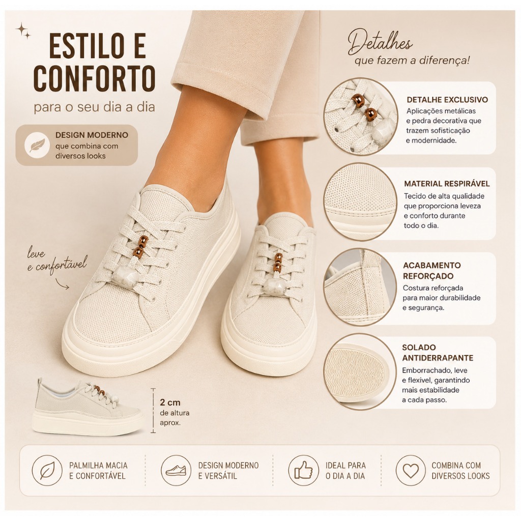 Tenis Casual Beira Rio Conforto Com Aplicações no Cadarço Ref.4294.412 - Imagem 2