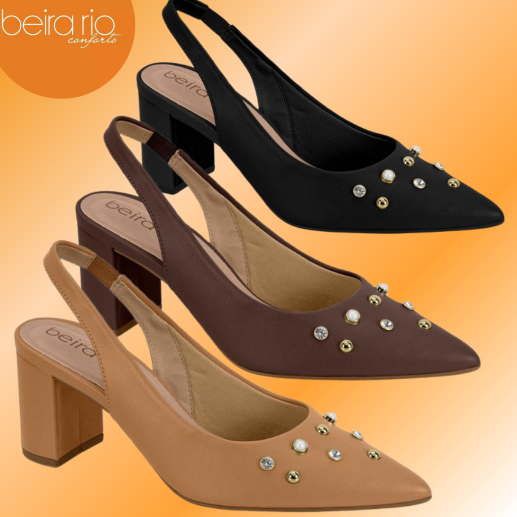 Sapato Scarpin Feminino Beira Rio Salto Bloco Pedrarias Ref. 4241.239