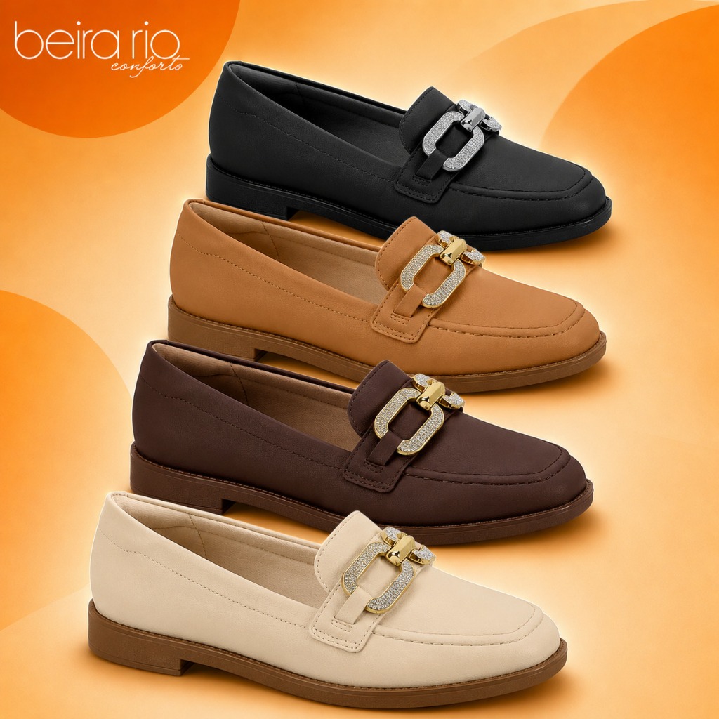 Sapato Mocassim Feminino Fivela Strass Beira Rio Ref.4264.211