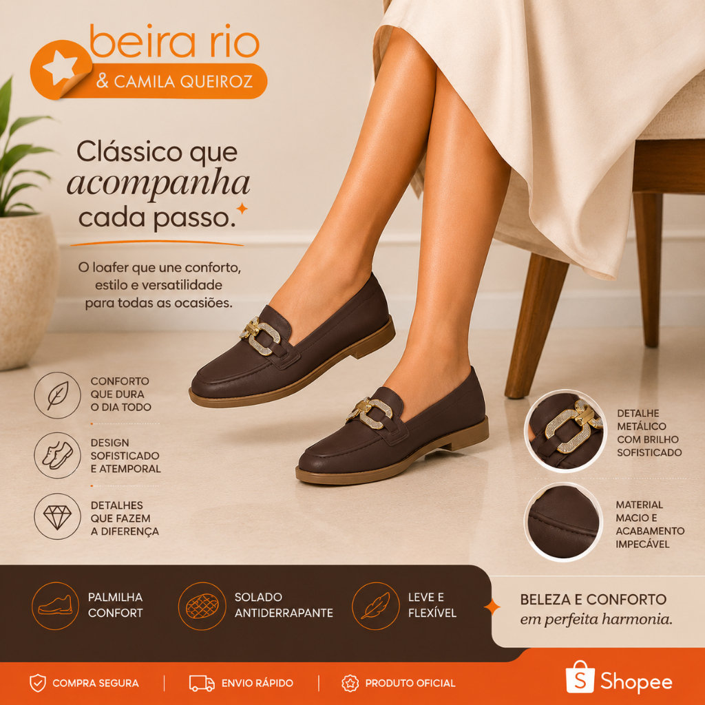 Sapato Mocassim Feminino Fivela Strass Beira Rio Ref.4264.211 - Imagem 3