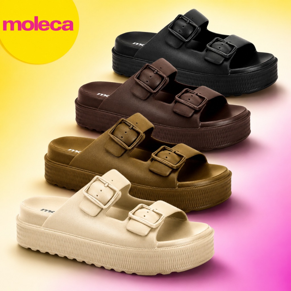 Sandália Slide Moleca Feminina Plataforma Leve Confortável Fivela Ajustável Ref.5577.100